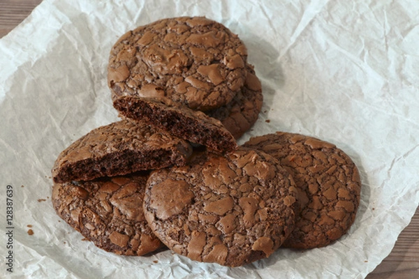 Obraz Fudge brownie cookies heap on parchment