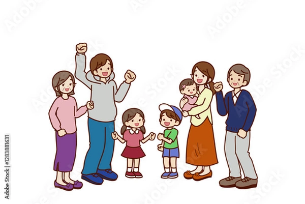 Obraz 笑顔で幸せそうな3世帯家族