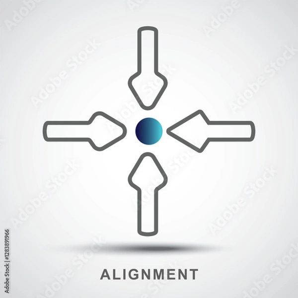 Obraz alignment icon with arrow outline. Thin linear alignment outline icon isolated on white background. Line vector alignment sign, symbol for web, presentation, mobile, banner