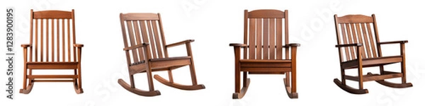 Fototapeta Elegant Wooden Rocking Chairs in Various Styles Perfect for Relaxing in Cozy Home Interiors Porches Verandas and Outdoor Living Spaces