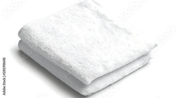 Obraz Soft Cotton Towel Folded on White Background for Spa, Bathroom, or Kitchen Use, Perfect for Daily Drying Needs