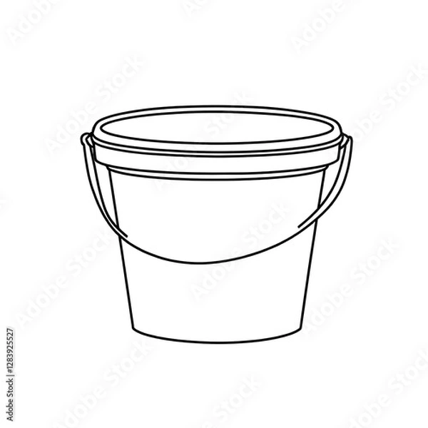 Fototapeta Minimalist Outline Drawing of a Blank Plastic Bucket Container with Handle for Cleaning and Storage