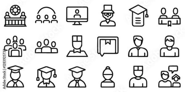 Fototapeta Education & E-Learning Icons Set – Webinar, Online Learning, Seminar – Editable Stroke Vector