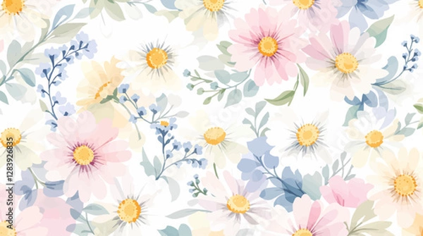 Fototapeta Botanical frame featuring wildflowers and daisies. Vector flat minimalistic isolated illustration.	