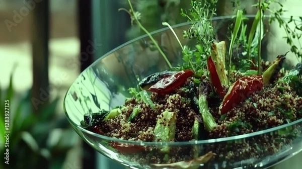 Fototapeta Stunning Quinoa Salad Display with Roasted Vegetables and Herbs