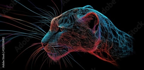 Obraz Neon fractal digital art of a panthers face in a futuristic style