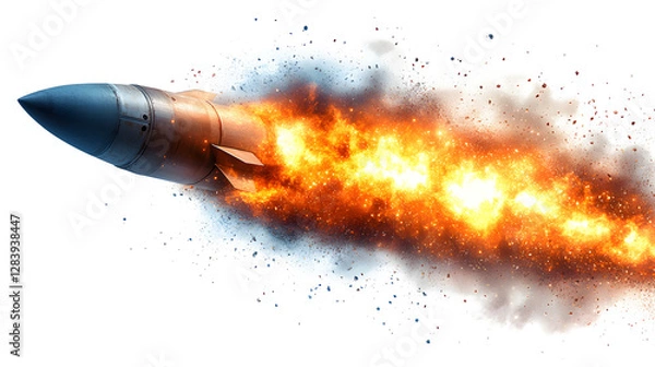 Fototapeta Powerful Missile Rocket with Fiery Trail on transparent background