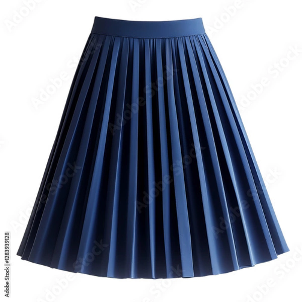 Fototapeta A Deep Blue Pleated Midi Skirt with Wide Waistband Isolated on Transparent Background