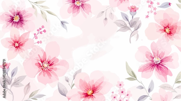 Fototapeta Delicate pink watercolor flowers on a light background. Pattern roses.