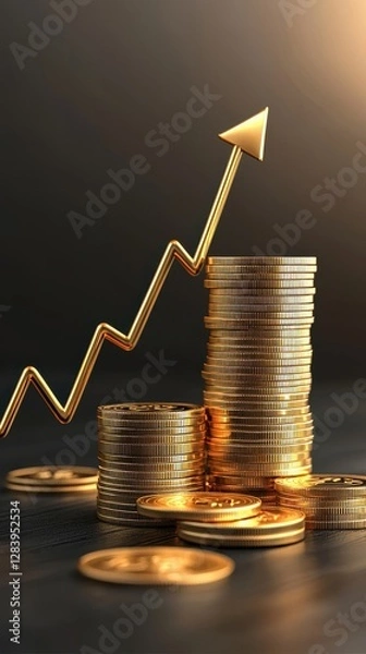 Fototapeta Rising Chart with Stacks of Golden Coins Showing Financial Growth