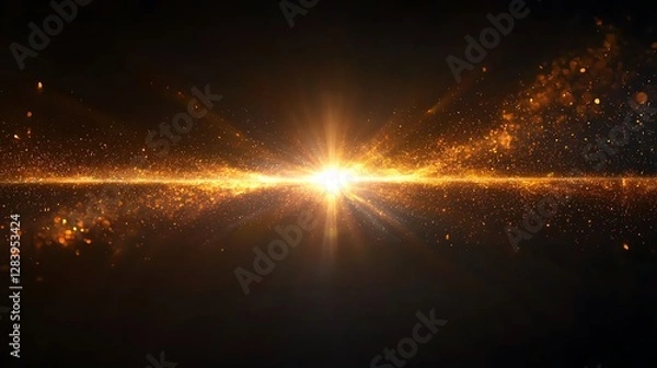 Obraz Golden Light Sparkles Across Dark Background