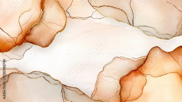 Fototapeta Abstract Geode Art with Warm Tones and Fluid Shapes in Beige and Gold