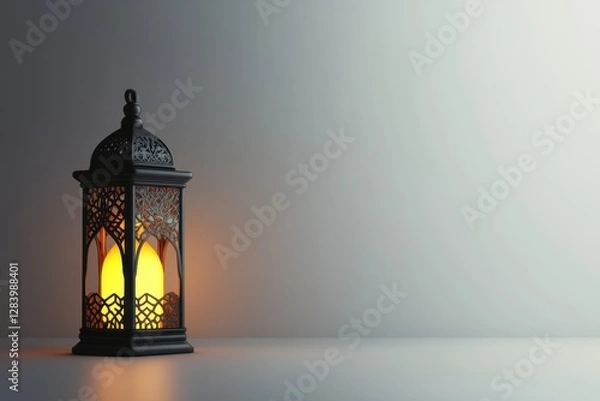 Fototapeta A lit traditional lantern provides a warm glow on a smooth surface