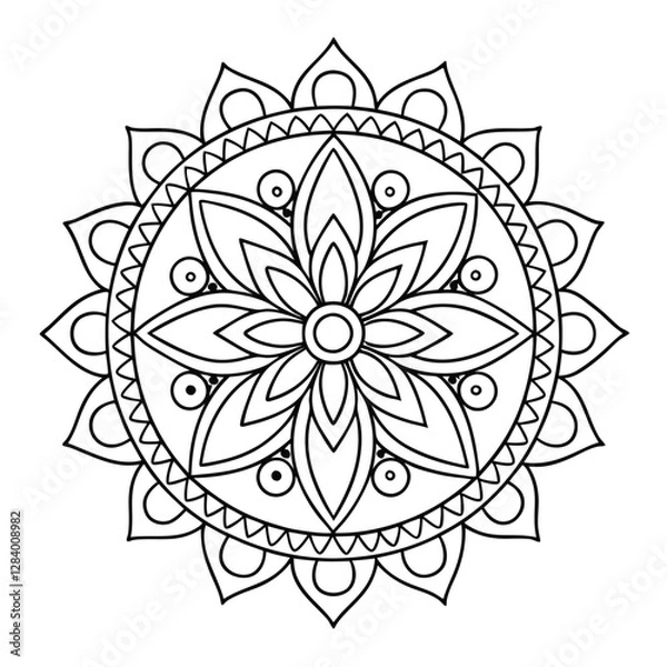 Fototapeta Isolated black mandala in vector. flower line unpainted pattern. Vintage element for coloring pages and design.