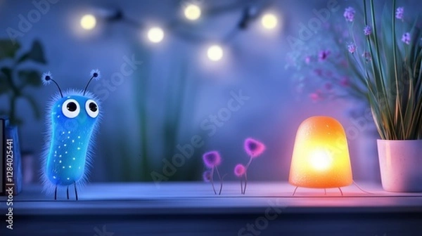 Fototapeta Blue bug is standing next to a candle