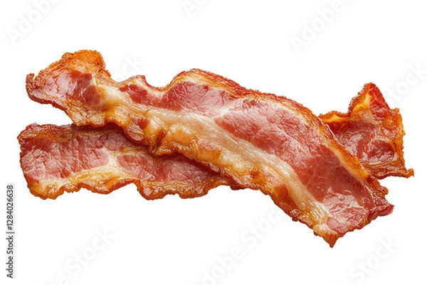 Obraz Crispy delicious pork bacon slices close up isolated on transparent PNG background.
