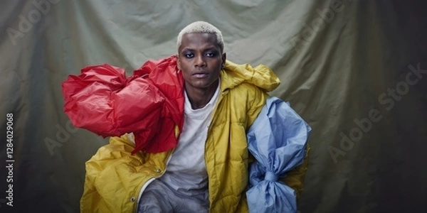 Obraz Bold and Vibrant Puffer Jacket with Large Bags