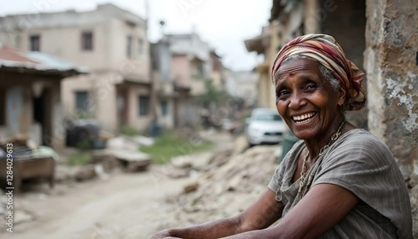 Obraz Smiling Elderly Woman in Headscarf