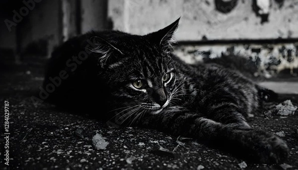 Obraz Black Cat in Urban Setting