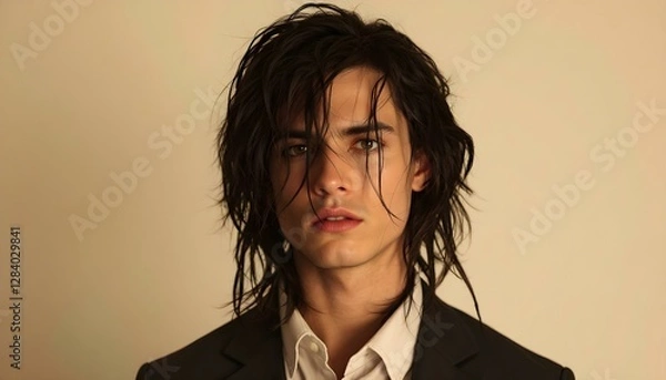 Obraz Confident Young Man in Black Suit Jacket and White Dress Shirt