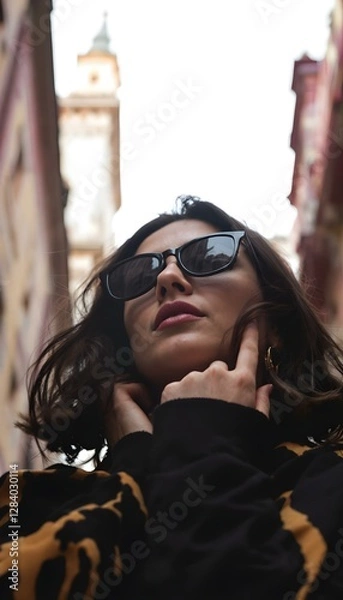 Obraz Street Style in Narrow Alleyway with Leopard Print Hoodie and Black