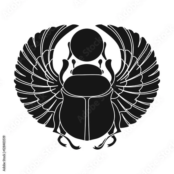 Obraz Scarab icon in black style isolated on white background. Ancient Egypt symbol stock vector illustration.