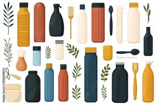 Fototapeta Assorted kitchenware in various colors and styles.