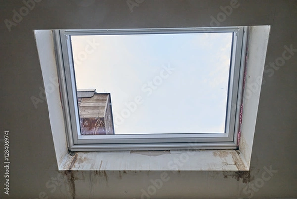 Obraz Repair and fixing  etaps of water damage on roof windows in Attic