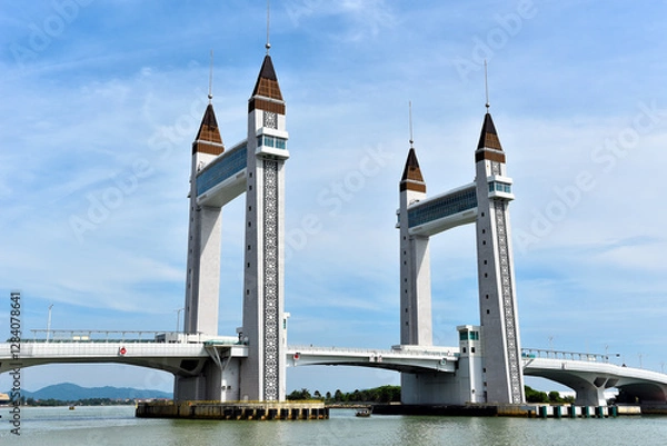 Fototapeta The iconic Kuala Terengganu Drawbridge, Malaysia - The iconic drawbridge of Terengganu located across the river of Terengganu in Malaysia. It is considered as one of the iconic bridge in Terengganu.