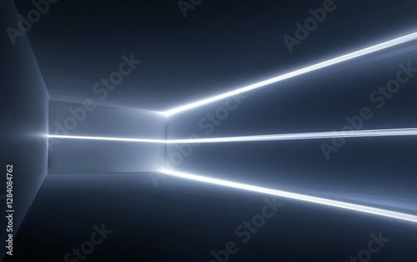 Fototapeta Illuminated Geometric Lines in Dark Room: Futuristic Abstract Design, Glowing Angular Stripes in Shadowy Space: Modern Conceptual Interior