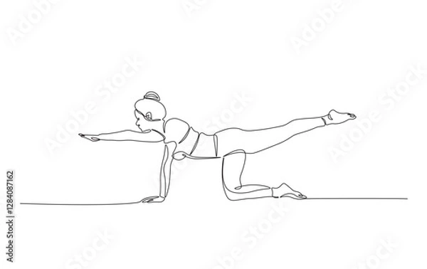 Fototapeta Continuous line drawing of woman practice yoga. Yoga pose in simple outline illustration.