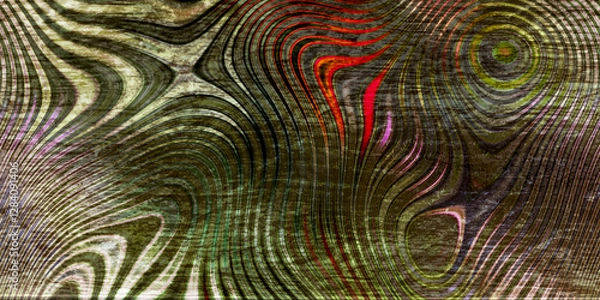 Obraz wavy design with wood grain type texture in green with red and pink accents