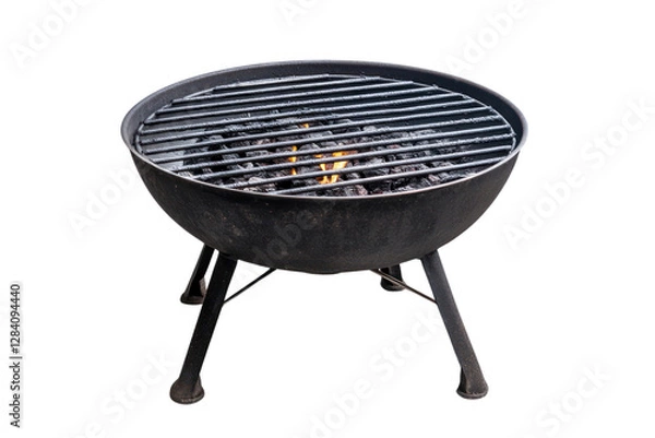 Fototapeta A barbecue grill with blackened surfaces and a few leftover ashes scattered inside the base, signifying it has been recently used.