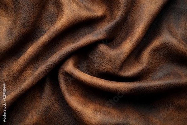 Fototapeta Rich brown leather texture showcasing intricate patterns and smooth folds in natural light