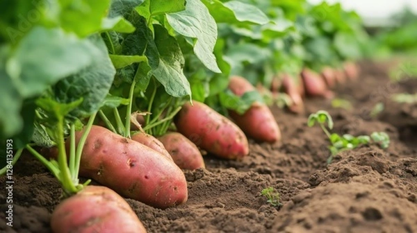 Obraz Sweet potatoes growing in a farm field 