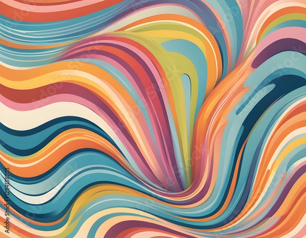 Obraz Abstract rainbow curved vertical background in trendy pastel mid century modern colors background