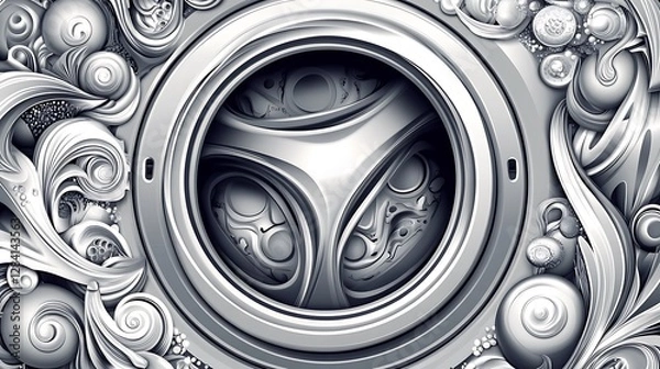 Fototapeta Ornate Silver Mechanical Flower: A Digital Illustration AI Generated