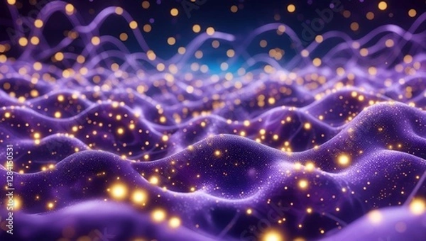 Fototapeta Futuristic Digital Waves with Glowing Particles in Purple