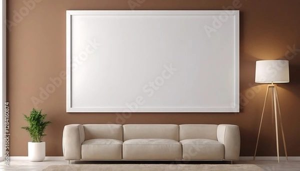 Fototapeta Frame mockup,Living room wall poster mockup in mocha mousse 2025 color- 3D rendering,Interior Design of a Modern Apartment Living Room with Sofa and Mockup Picture Frame,956