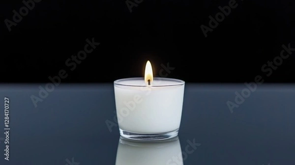 Fototapeta Single white candle flame on reflective surface