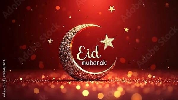 Obraz Eid Mubarak: Festive Crescent Moon and Stars