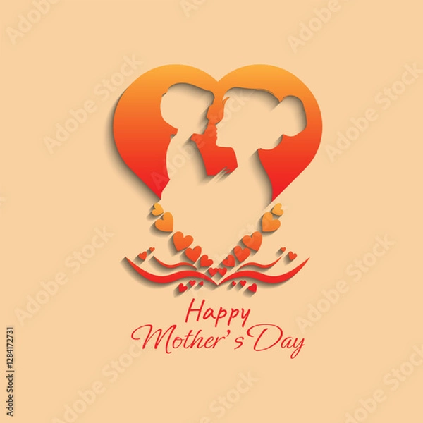 Obraz A heartfelt vector illustration depicting a mother tenderly holding her child within a symbolic heart-shaped silhouette. maternal warmth, and family unity, perfect for Mother’s Day celebrations.