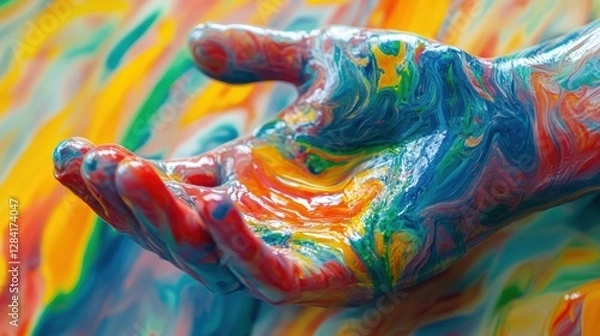 Obraz Vibrant Hand in Swirling Rainbow Hues: A Colorful Abstract Painting