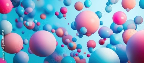 Fototapeta Abstract Colorful Spheres Floating in a Blue Sky, a Dreamy 3D Render of Pastel Bubbles