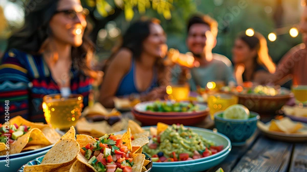 Fototapeta group of people eat tortilla chip