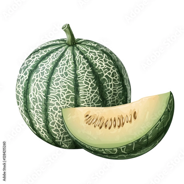 Fototapeta whole green melon isolated on transparent background