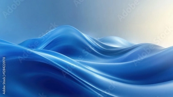 Fototapeta Abstract blue wavy surface, digital background, soft light