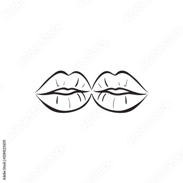 Obraz A simple yet elegant illustration of two interlocked lips in a tender kiss