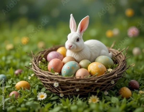 Fototapeta easter bunny with easter eggs