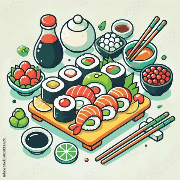 Fototapeta seafood, sushi, gourmet, fresh, delicious, rice, food, traditional, fish, japanese, cuisine, sashimi, maki, asian, tasty, culinary, healthy, salmon, roll, lunch, japan, seaweed, restaurant, dinner, as